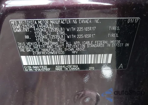 2017 Toyota Rav4 Le z USA, uszkodzony, nr VIN 2T3BFREV2HW591035